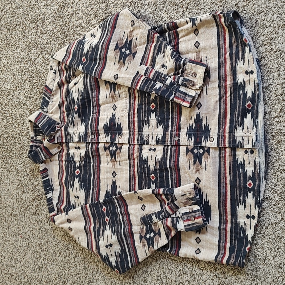 Woods & Water Outfitters Aztec Print Mens L/S Shirt Button Down Sz Large